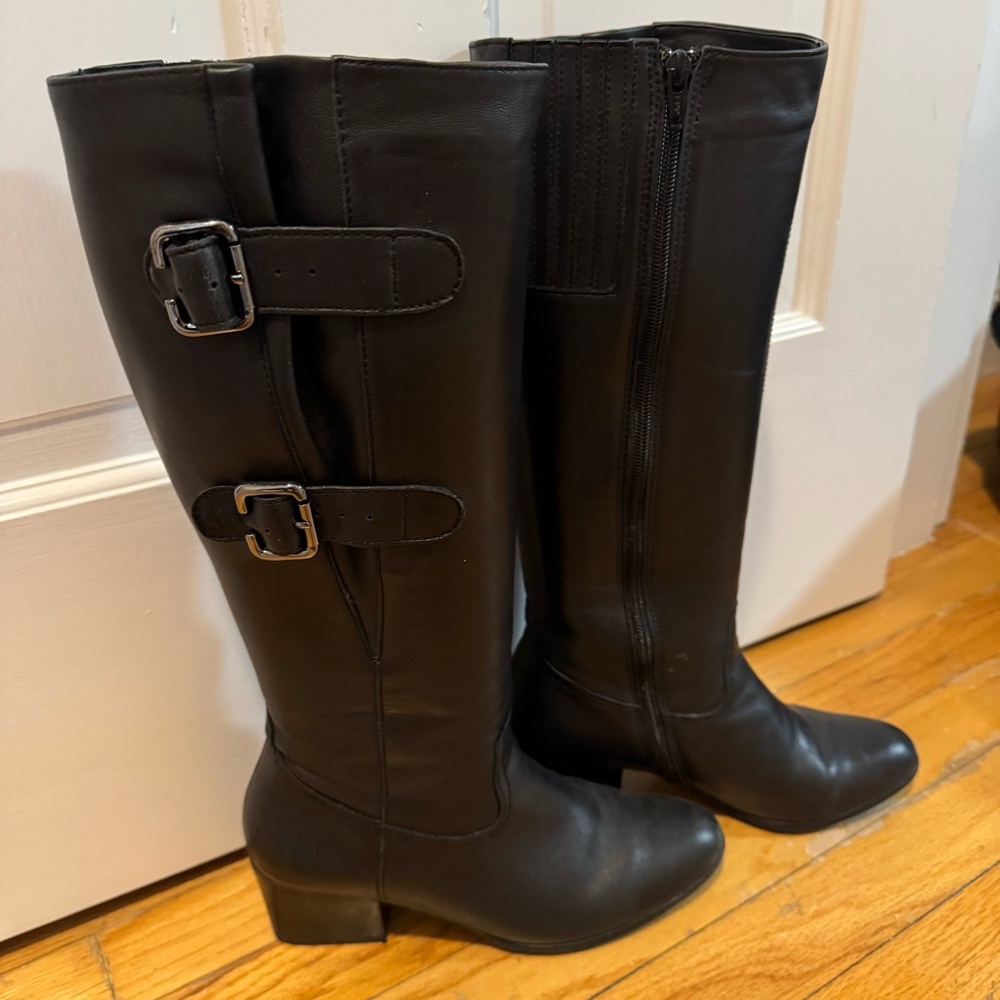 VANELI Black Knee-High Leather Boots - Picture 2 of 6